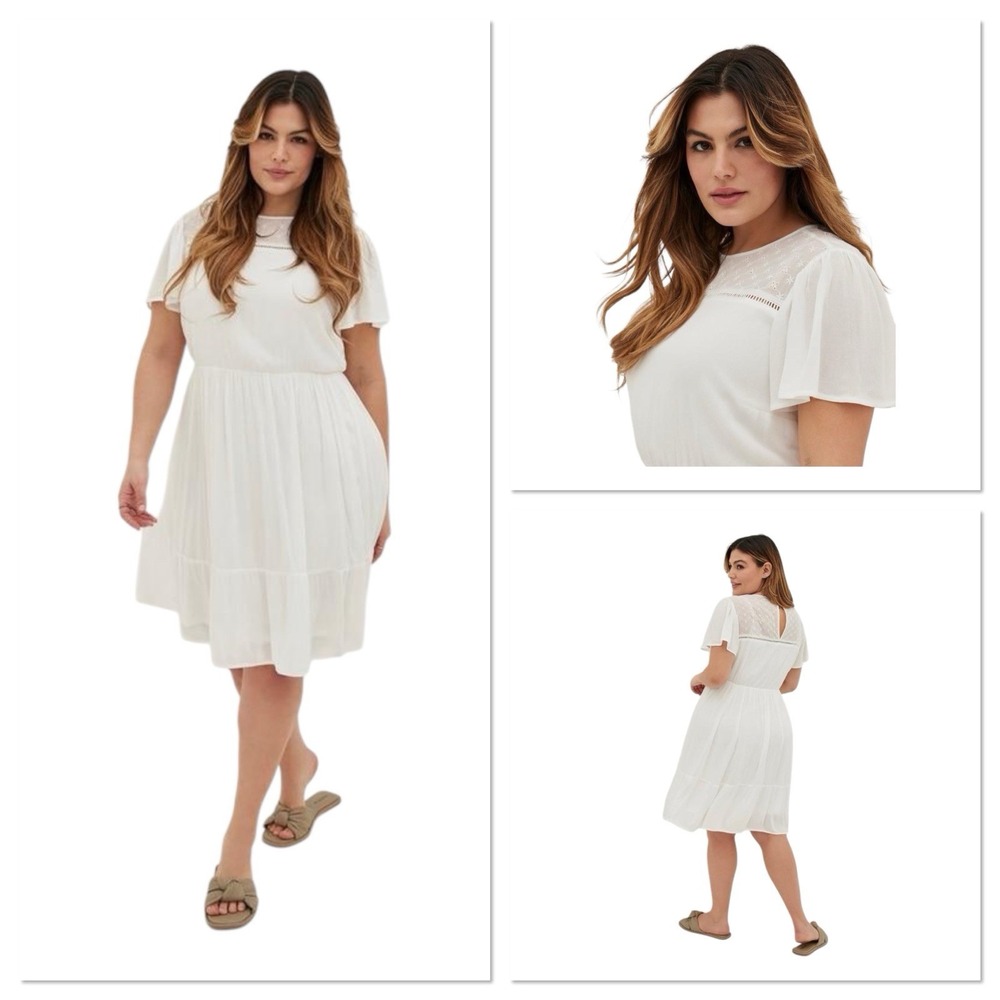 Torrid Flutter Skater Dress Gauze & Lace White Cloud Dancer Size 0/L/12 New